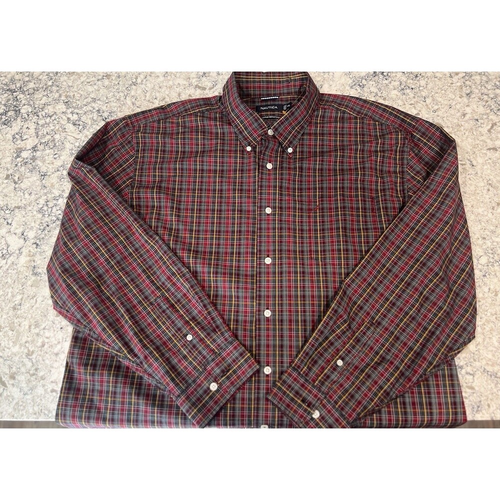 Nautica Shirt Men's XXL Multicolor Long Sleeve Plaid Classic Fit